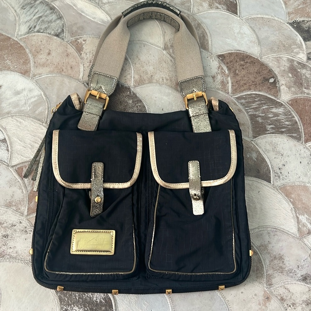 Marc by Marc Jacobs Expandable Black Nylon Tote with Metallic Trim Stud Detail